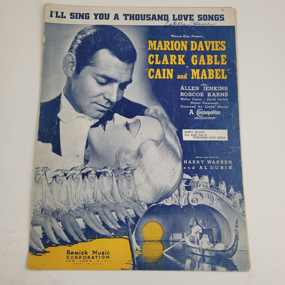 1936 marion Davies, Clark Gable "Cain And Mabel" Movie Song Sheet Music #SM3